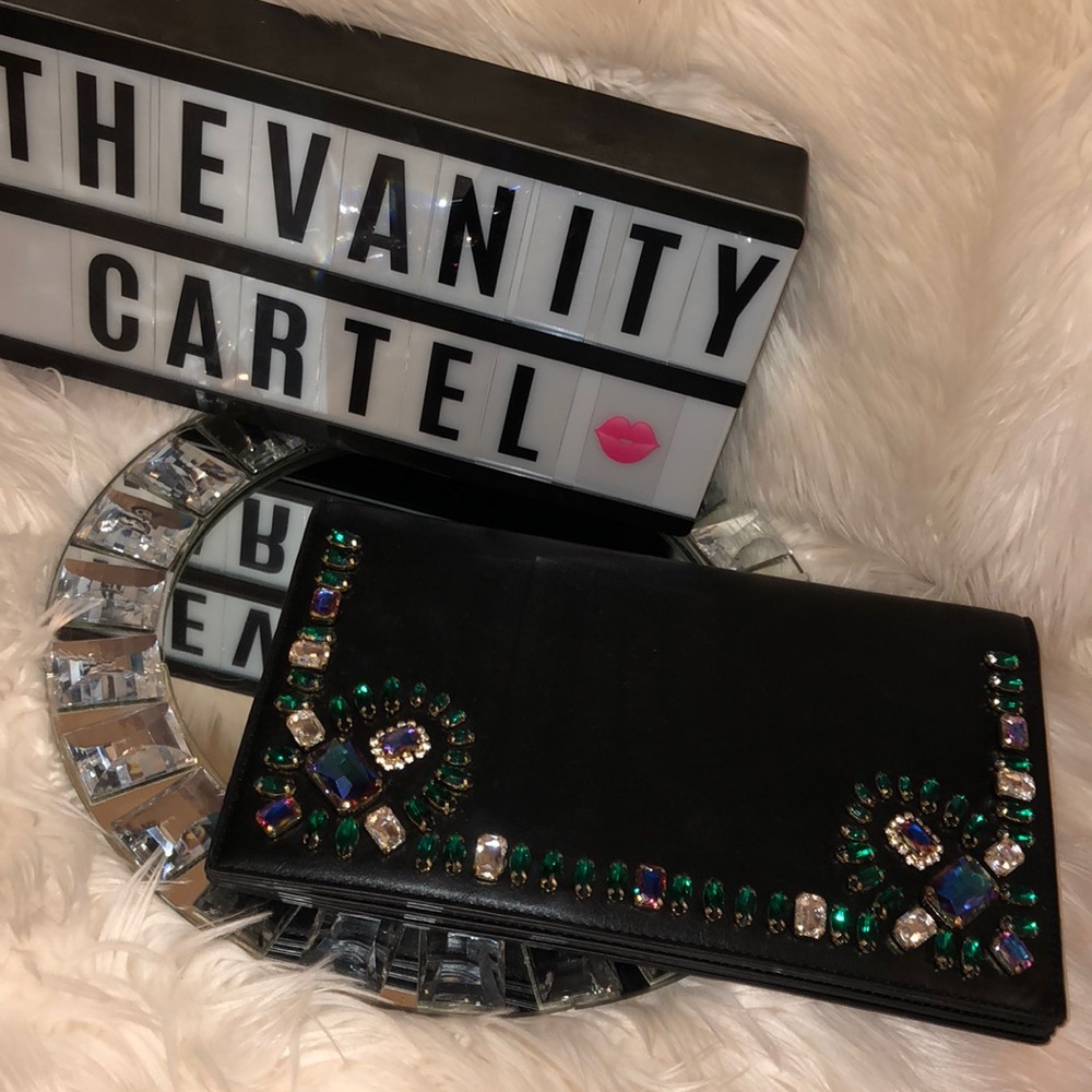 Vintage Bebe leather clutch black with crystals